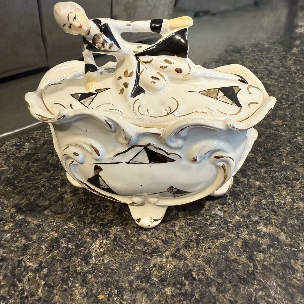 Vintage Japan Ceramic Clown Trinket Box